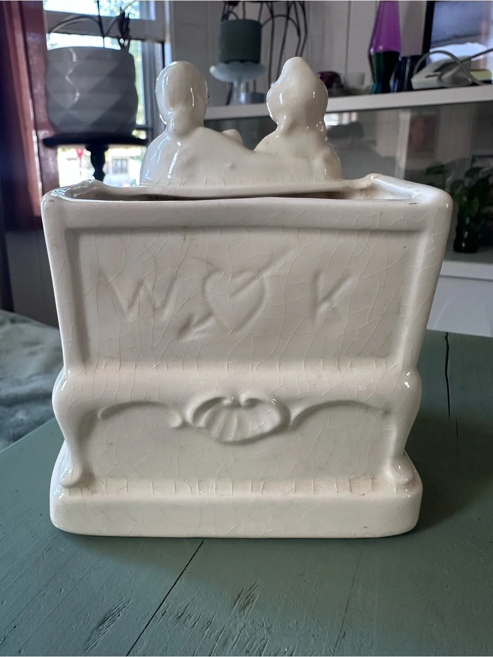 Vintage Ceramic Victorian-Couple Planter with Gold Accents